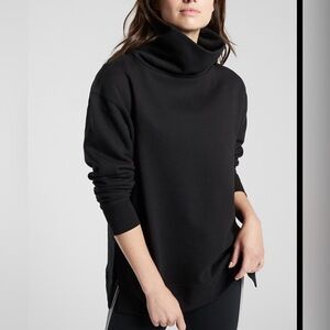 Athleta 24/7 Black funnel neck Cowl Turtleneck fleece Sweatshirt
